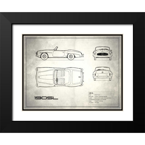 Mercedes 190-SL White Black Modern Wood Framed Art Print with Double Matting by Rogan, Mark