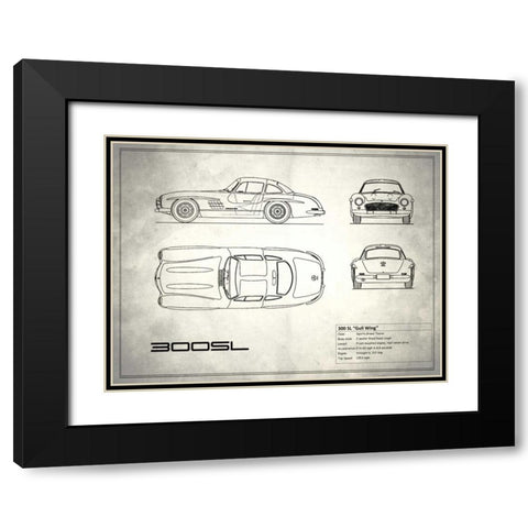Mercedes 300SL Gullwing White Black Modern Wood Framed Art Print with Double Matting by Rogan, Mark