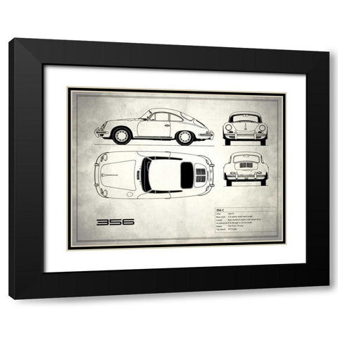 Porsche 356C White Black Modern Wood Framed Art Print with Double Matting by Rogan, Mark
