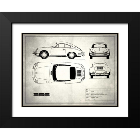 Porsche 356C White Black Modern Wood Framed Art Print with Double Matting by Rogan, Mark