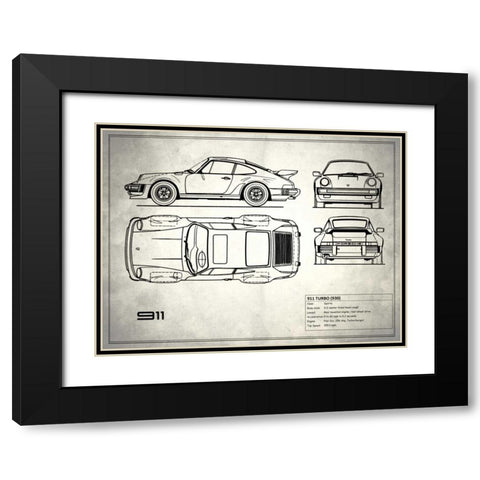 Porsche 911-Turbo 1977 Black Modern Wood Framed Art Print with Double Matting by Rogan, Mark