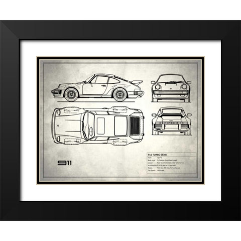 Porsche 911-Turbo 1977 Black Modern Wood Framed Art Print with Double Matting by Rogan, Mark