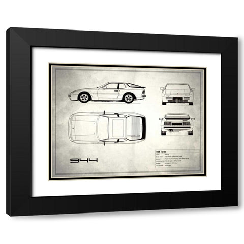 Porsche 944 Turbo White Black Modern Wood Framed Art Print with Double Matting by Rogan, Mark