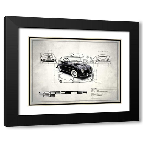Porsche Speedster 1959 Black Modern Wood Framed Art Print with Double Matting by Rogan, Mark