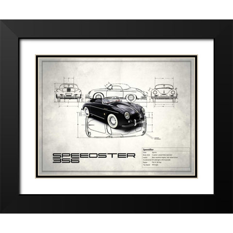 Porsche Speedster 1959 Black Modern Wood Framed Art Print with Double Matting by Rogan, Mark