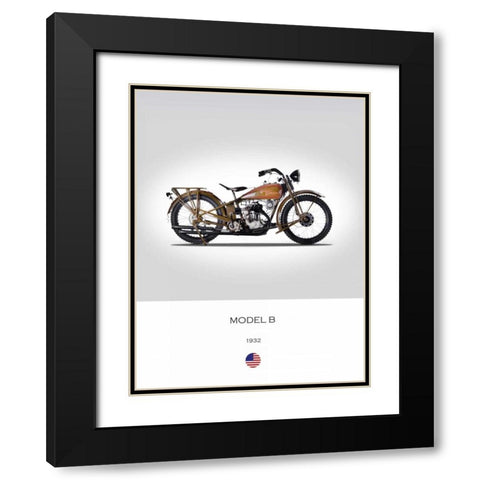 Harley Davidson Model B 1932 Black Modern Wood Framed Art Print with Double Matting by Rogan, Mark