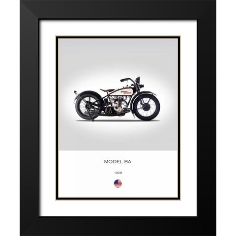 Harley Davidson Model BA 1928 Black Modern Wood Framed Art Print with Double Matting by Rogan, Mark