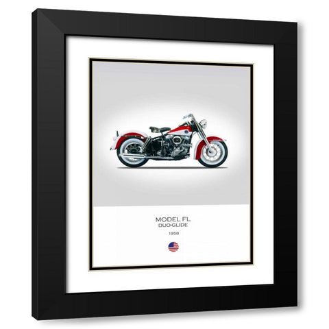 Harley Davidson Model FL Duo G Black Modern Wood Framed Art Print with Double Matting by Rogan, Mark
