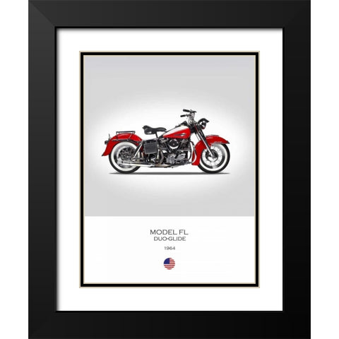 Harley Davidson Model FL Duo G Black Modern Wood Framed Art Print with Double Matting by Rogan, Mark