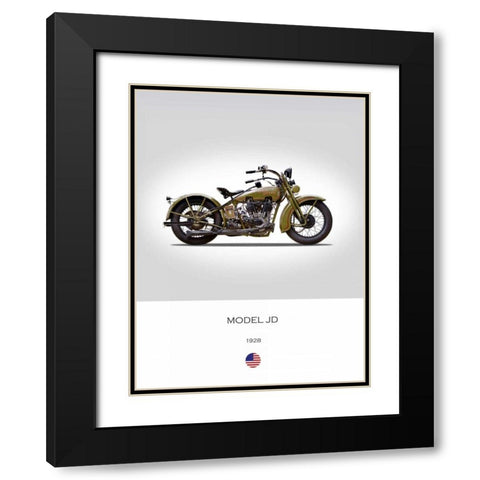 Harley Davidson Model JD 1928 Black Modern Wood Framed Art Print with Double Matting by Rogan, Mark