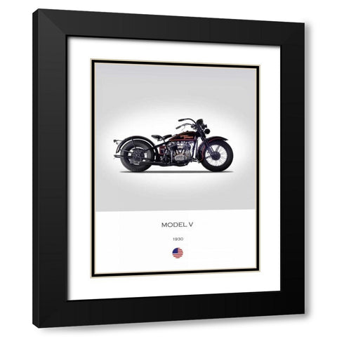 Harley Davidson Model V 1930 Black Modern Wood Framed Art Print with Double Matting by Rogan, Mark