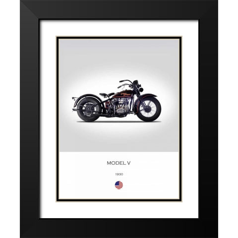 Harley Davidson Model V 1930 Black Modern Wood Framed Art Print with Double Matting by Rogan, Mark