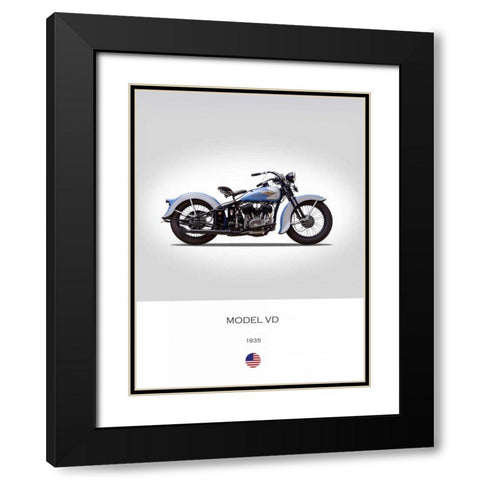 Harley Davidson Model VD 1935 Black Modern Wood Framed Art Print with Double Matting by Rogan, Mark