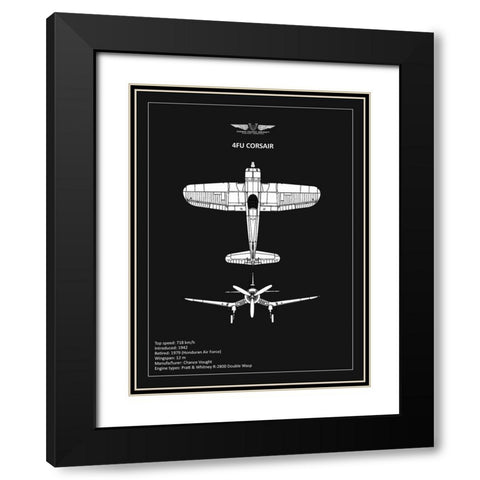 BP CV F4U-Corsair Black  Black Modern Wood Framed Art Print with Double Matting by Rogan, Mark