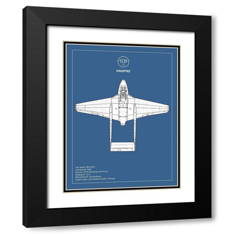 BP de-Havilland Vampire  Black Modern Wood Framed Art Print with Double Matting by Rogan, Mark