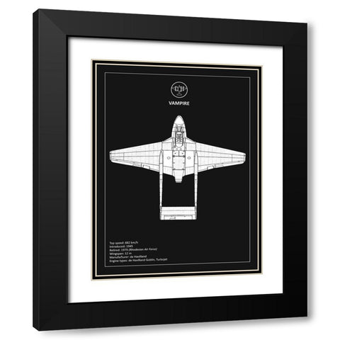 BP de-Havilland Vampire Black  Black Modern Wood Framed Art Print with Double Matting by Rogan, Mark