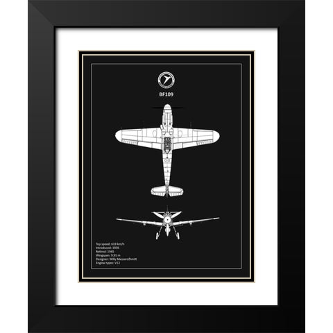 BP Messerschmitt ME 109 Black  Black Modern Wood Framed Art Print with Double Matting by Rogan, Mark