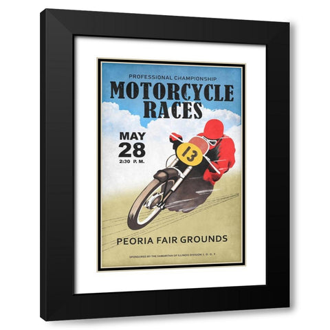 Motor-Cycle Races Roanoke Black Modern Wood Framed Art Print with Double Matting by Rogan, Mark