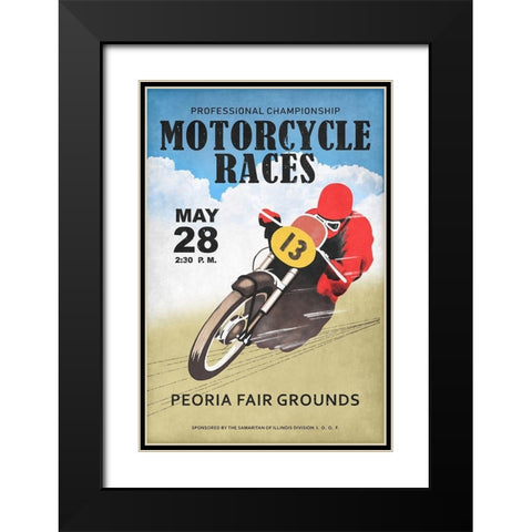 Motor-Cycle Races Roanoke Black Modern Wood Framed Art Print with Double Matting by Rogan, Mark