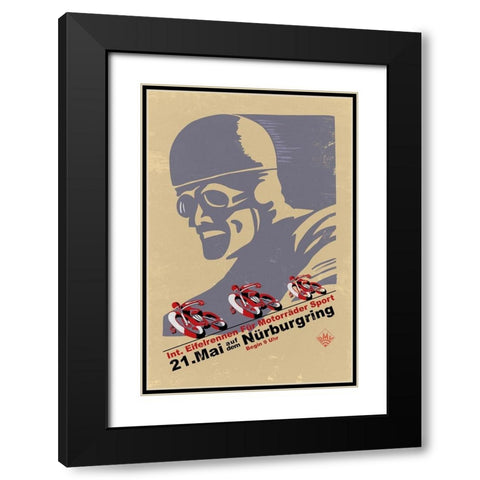 Nurburgring Vintage Racing Black Modern Wood Framed Art Print with Double Matting by Rogan, Mark