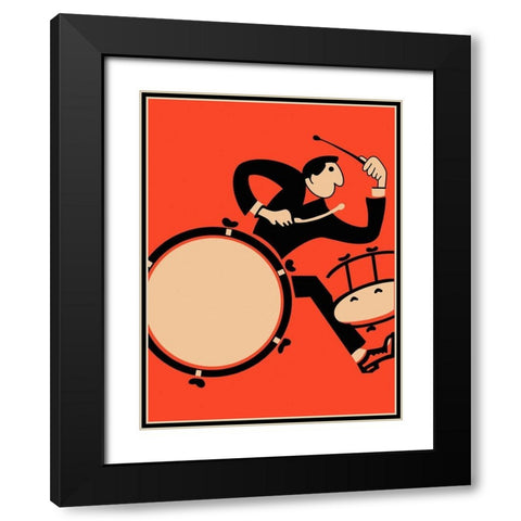 The Drummer Black Modern Wood Framed Art Print with Double Matting by Rogan, Mark
