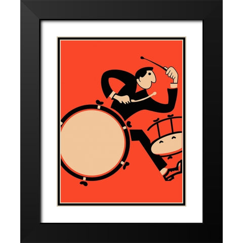 The Drummer Black Modern Wood Framed Art Print with Double Matting by Rogan, Mark