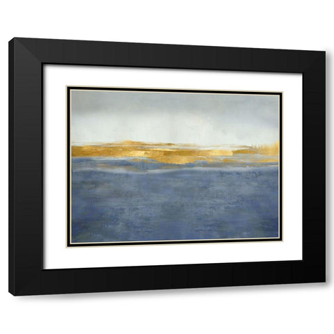 Linear Gold on Blue Black Modern Wood Framed Art Print with Double Matting by Messina, Jake