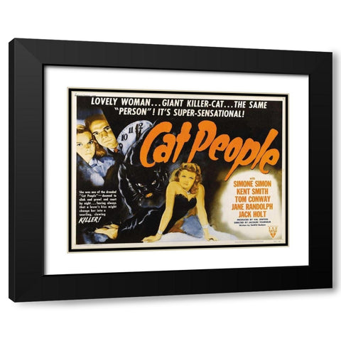 Cat People Black Modern Wood Framed Art Print with Double Matting by Anonymous