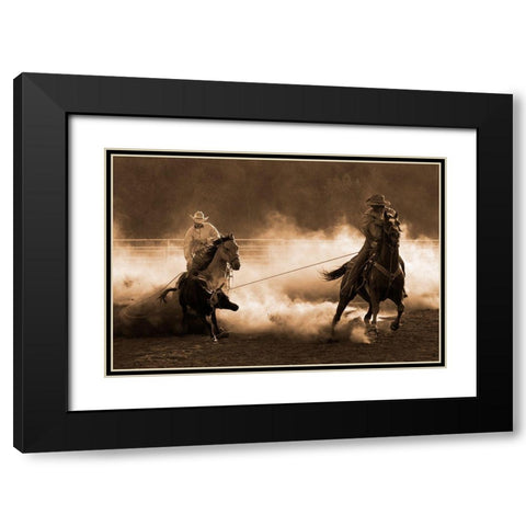 Roping on the Ranch ~ Sepia Black Modern Wood Framed Art Print with Double Matting by Dawson, Robert