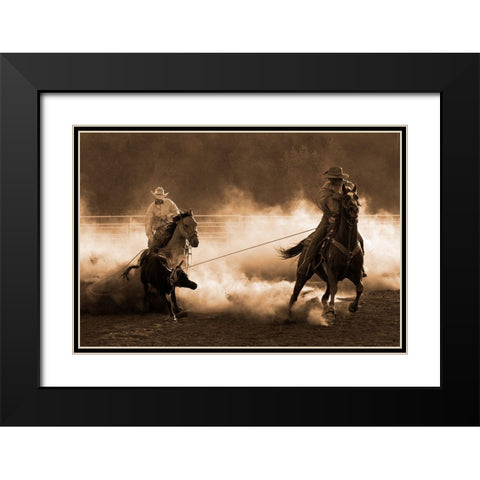 Roping on the Ranch ~ Sepia Black Modern Wood Framed Art Print with Double Matting by Dawson, Robert