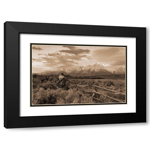 Ridin Fences I sepia Black Modern Wood Framed Art Print with Double Matting by Dawson, Robert