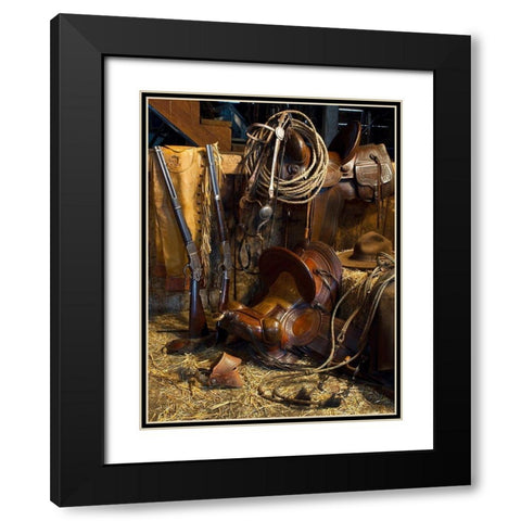 Ranchers Tack Room Black Modern Wood Framed Art Print with Double Matting by Dawson, Robert