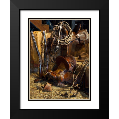 Ranchers Tack Room Black Modern Wood Framed Art Print with Double Matting by Dawson, Robert