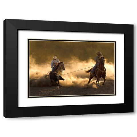 Ropin on the Ranch Black Modern Wood Framed Art Print with Double Matting by Dawson, Robert
