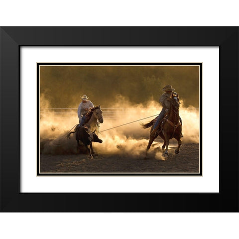 Ropin on the Ranch Black Modern Wood Framed Art Print with Double Matting by Dawson, Robert