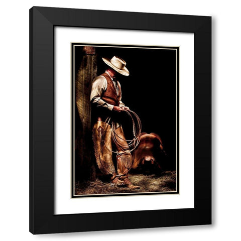 Cowboy With A Rope Black Modern Wood Framed Art Print with Double Matting by Dawson, Robert
