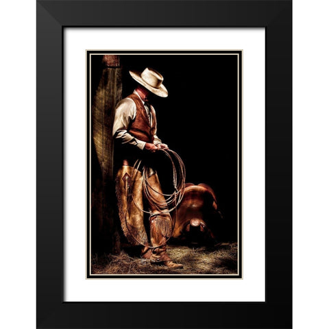 Cowboy With A Rope Black Modern Wood Framed Art Print with Double Matting by Dawson, Robert