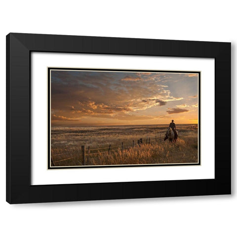 Sunset on the Prairie Black Modern Wood Framed Art Print with Double Matting by Dawson, Robert
