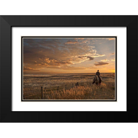 Sunset on the Prairie Black Modern Wood Framed Art Print with Double Matting by Dawson, Robert