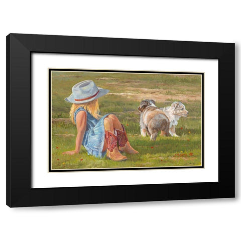 Red Boots and Puppies Black Modern Wood Framed Art Print with Double Matting by Dudley, June
