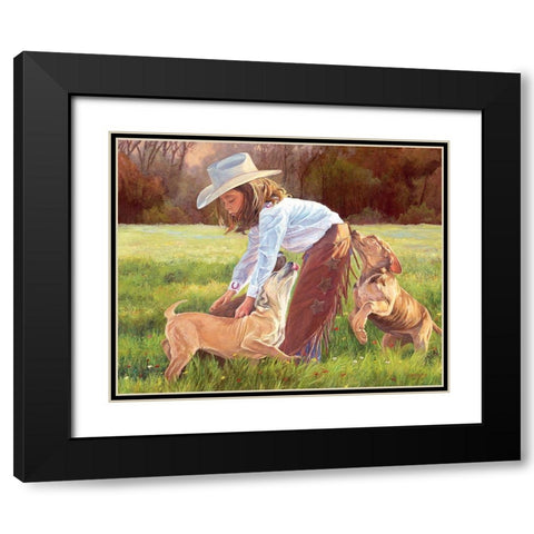 Puppy Love Black Modern Wood Framed Art Print with Double Matting by Dudley, June