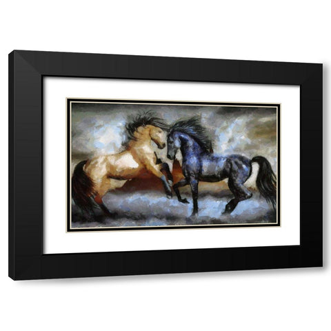 Horse Play I Black Modern Wood Framed Art Print with Double Matting by Bolokofsky, Ronald