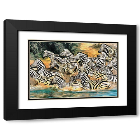 At the Drinking Hole Black Modern Wood Framed Art Print with Double Matting by Bolokofsky, Ronald