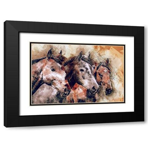Horse Trio Black Modern Wood Framed Art Print with Double Matting by Bolokofsky, Ronald