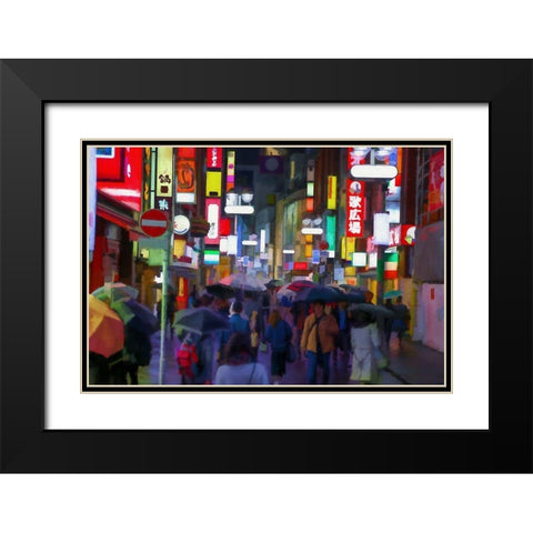 Rainy Night In Tokyo Black Modern Wood Framed Art Print with Double Matting by Bolokofsky, Ronald