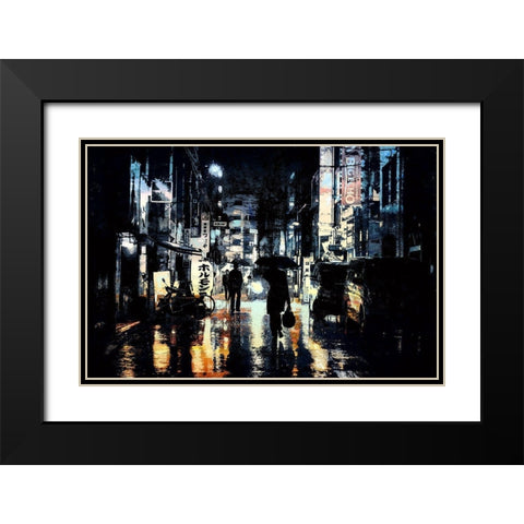 Rainy Streets of Hong Kong Black Modern Wood Framed Art Print with Double Matting by Bolokofsky, Ronald