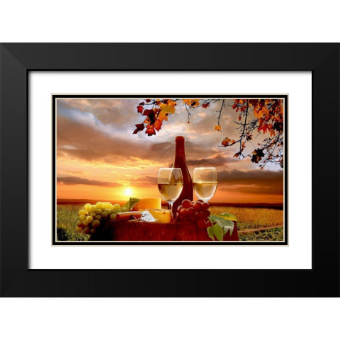 Bottle of Wine with Fruits At Sunset Black Modern Wood Framed Art Print with Double Matting by Bolokofsky, Ronald