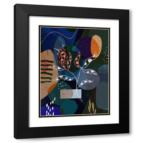 Floral Abstract 402 Black Modern Wood Framed Art Print with Double Matting by Bolokofsky, Ronald