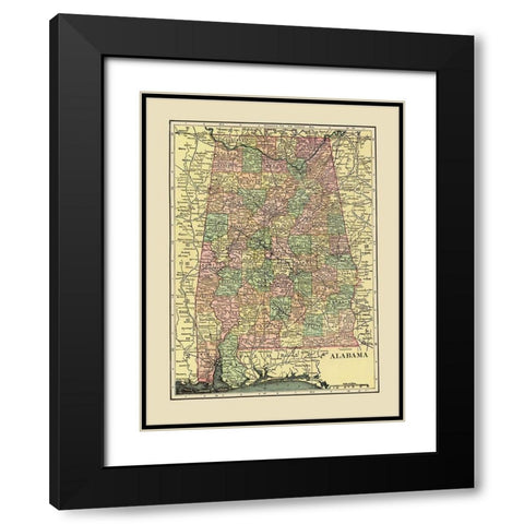 Alabama - Cram 1909 Black Modern Wood Framed Art Print with Double Matting by Cram
