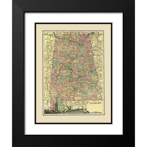 Alabama - Cram 1909 Black Modern Wood Framed Art Print with Double Matting by Cram